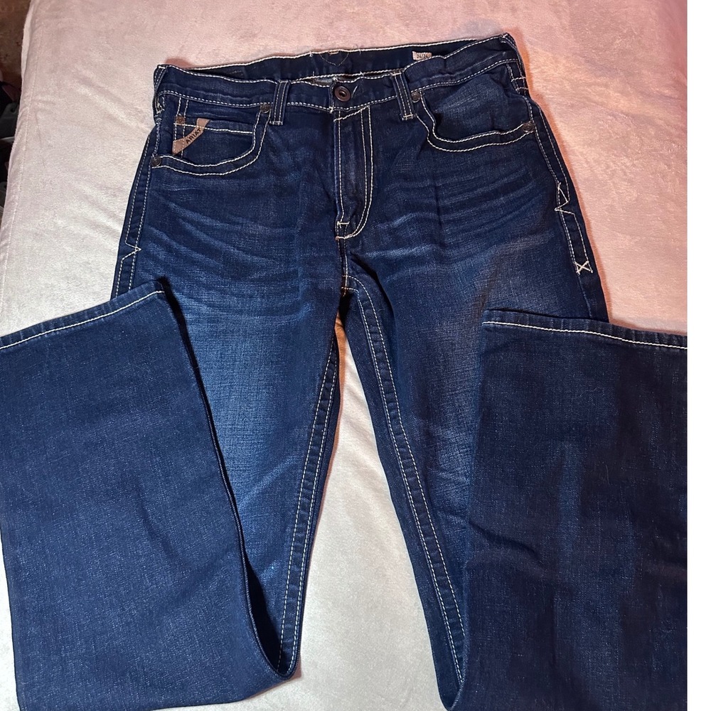 Ariat M-Series Mens Dark Wash Straight Leg Jeans Blue 34x34 Contrast Stitch clan